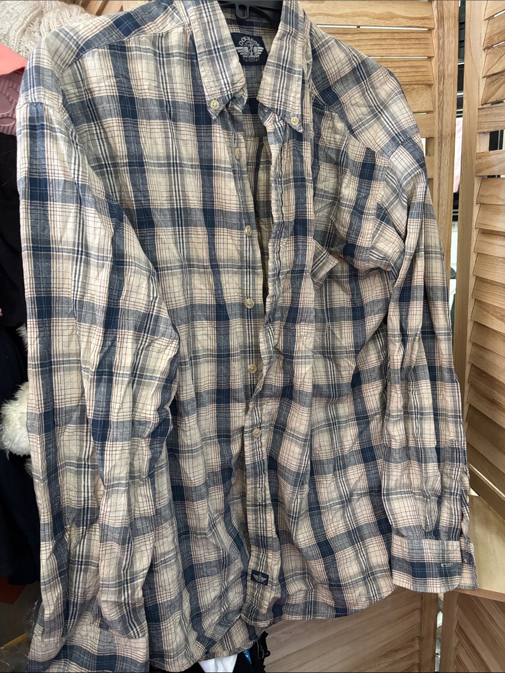 Dockers Casual Blue and Cream Plaid Button-Down Shirt Medium